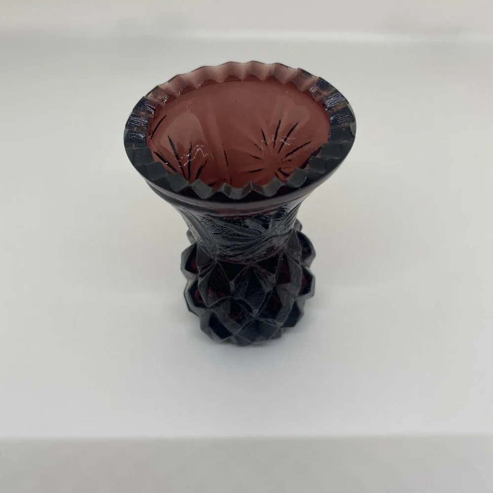 Vintage Pressed Glass Toothpick Cellar Purple Pineapple Cut Amethyst‎
